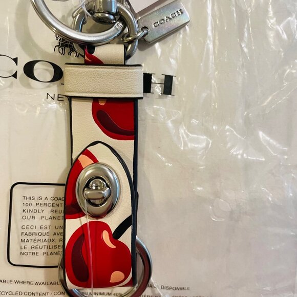 COACH TRIGGER SNAP BAG CHARM KEY FOB W/ CHERRY PRINT: Red,white CZ088 - Picture 10 of 16